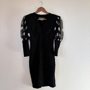 Vintage Black Mini Dress with Sheer Polka Dot Sleeves